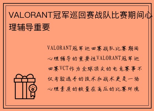 VALORANT冠军巡回赛战队比赛期间心理辅导重要