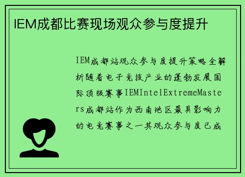 IEM成都比赛现场观众参与度提升